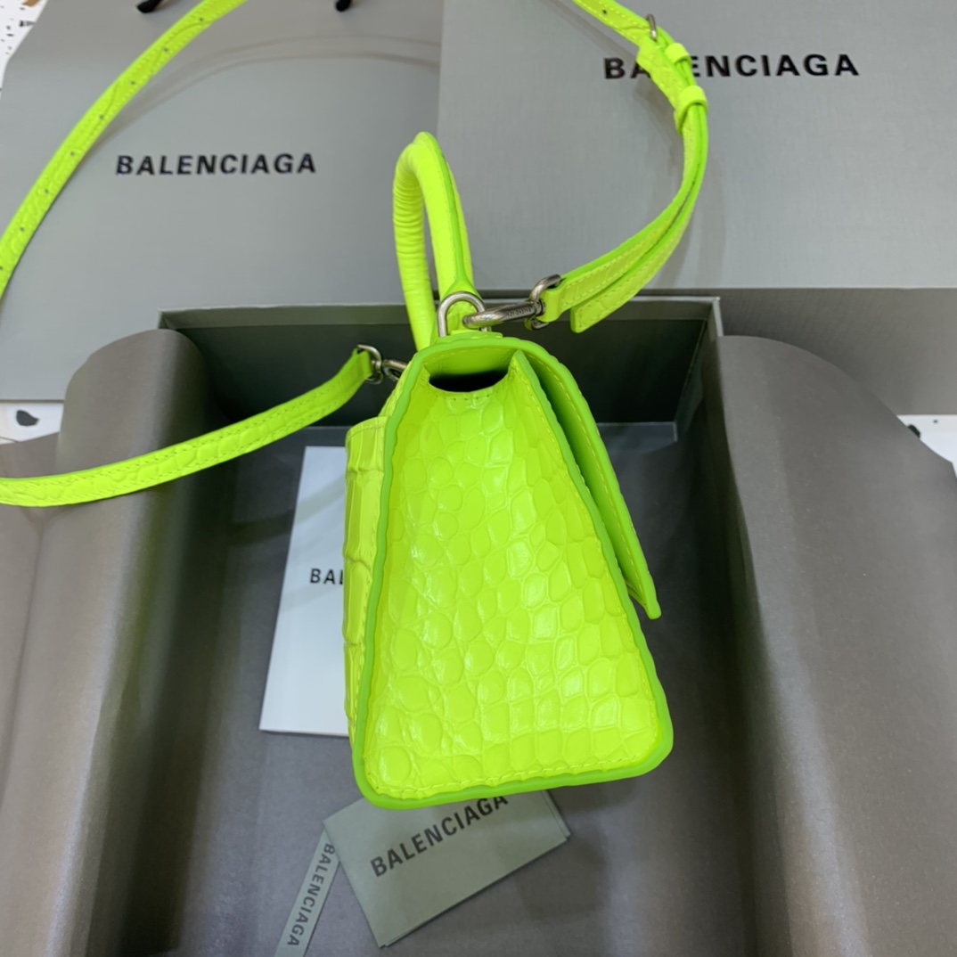 Balenciaga Hourglass XS Handbag Crocodile Embossed Shoulder Bag Lemon Yellow